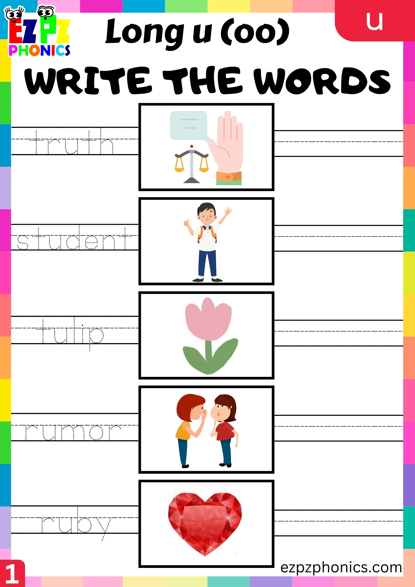 Write the Words for u Words Long u (oo) Sound